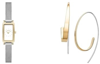 Skagen Damen Hagen Micro Silberfarbene Edelstahl Uhr und Kariana Goldfarbene Ohrringe, Set