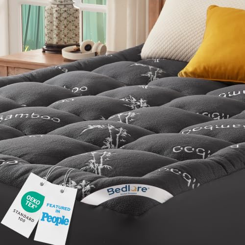 BEDLORE Matratzentopper 180x200cm, Kühlend mit Tiefem Rand 40cm Dunkelgrau | OEKO-TEX Standard 100. Matratzenauflage mit fester Stütze. Bambus-Viskose leitet Feuchtigkeit ab, sicher gegen Verrutschen