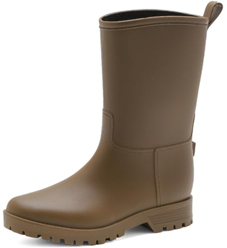 Mufanton Botas de Agua Mujer Zapatos de Lluvia Antideslizante Ligero Boots de Goma Caucho de Botines,Marrón,EU39