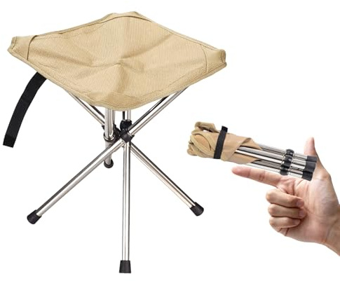 JVZI Ultra-Lightweight Camping Stoo - 260lbs Capacity | 13.8in Expanded Height | 1.2lbs Ultra-Light & Waterproof | 1-Pull Quick Setup for Camping, Hiking, Fishing, BBQ & Waiting in Line (Khaki)