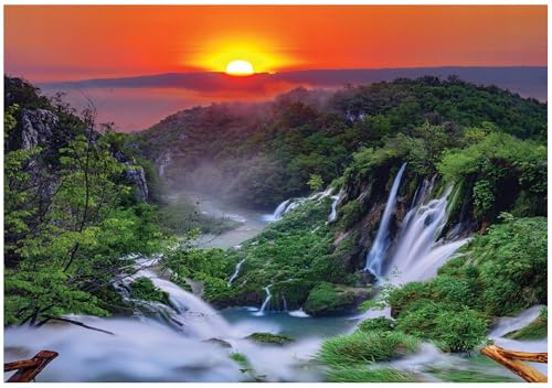 WallArena - Fotomural de vellon Cascada, Bosque, 300x210 cm - Fotomurales - Papeles pintados - para salon y dormitorio - Papel pintado de vellon mural de pared efecto 3D - incl, cola - Montañas