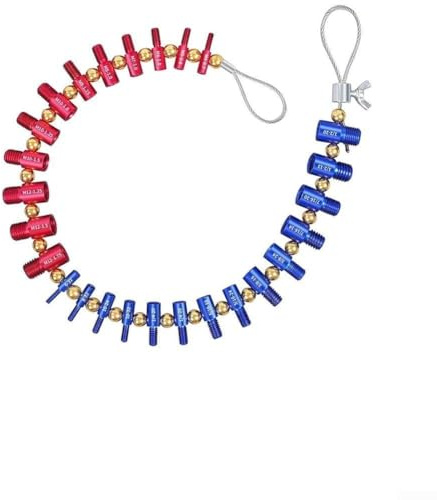 Gewindelehre für Mutter- und Bolzeninspektion – 26 Außen- und Innengewinde-Identifikatoren (35,6 cm, 12 metrisch) mit Größe in Blau/Rot, Kohlenstoff-Stahl (26 Stück)