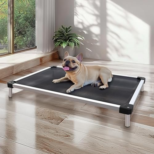 FXW TitanNest Chew-Proof Elevated Dog Bed, Raised Cot for Indoor/Outdoor/Camping Use, Durable & Waterproof Cooling Pet Bed for Small Dogs, 88.7cm L x 55.8cm W x 11.4cm H, Black