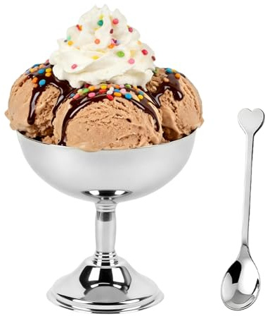 Glasskopp, rostfritt stål Serveringsdessertskålar Bägare Mini rundfotad yoghurt Snack Godiskopp Såskål för sallad Fruktpuddingfest (Stor storlek 11cm)
