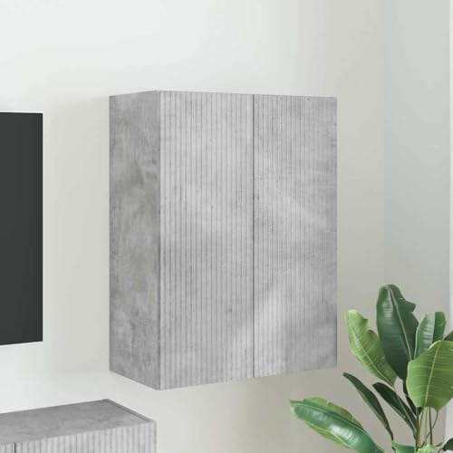 Runheo TV-Wandschrank Beton Grau, 59,5x31x80 cm Holzwerkstoff, schwebende Optik, 90° Pendeltüren, modernes Entertainment Center für Wohnzimmer