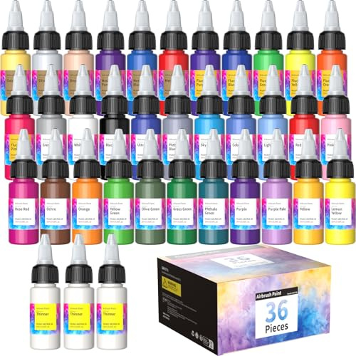 Oasser Airbrush Paint Set for Model, 33 Colors with 3 Thinners Water-Based | No Clog Smooth Flow, Non-Toxic Low Odor, Fits 0.2-0.5mm Airbrushes, Works on Model Canvas Wood Sneaker Nail