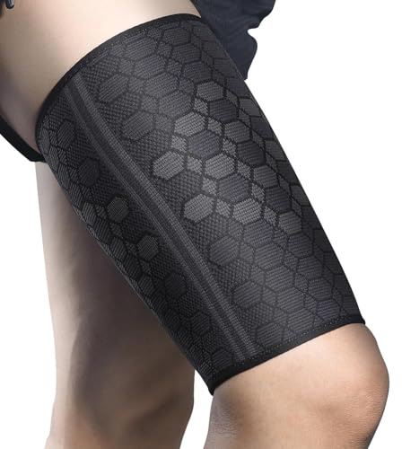 Yagaspantery 2 Pezzi Manga De Compresión de Muslo, Transpirable y Antideslizante Soporte Muslo, Faja Muscular Compresión de Muslos Hombre Mujer, Running, Fitness, Gym, 3XL