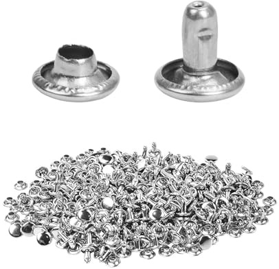 200 Sets Leather Rivets, Double Cap Rivets for Leather, Tubular Metal Studs, Silver Rivets for Leather Repair, DIY Craft Decoration for Belts, Bags, Shoes, Clothes