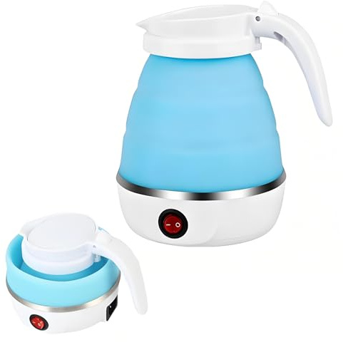 AGSYFFD Foldable Electric Travel Kettle, 600ml Portable Collapsible Mini Kettle with Fast Boiling, Food Grade Silicone for Camping, Holiday, Caravan & Home