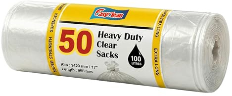 Easyclean Bin Bags,100L Heavy Duty Recycling Bags Extra Strong Refuse Sacks, 960mm bin liner Leak Proof Rubbish Bags for Kitchen, Bathroom, Bedroom, Office & Home Waste (50 Pack)