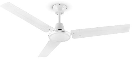 Klarstein Spin Doctor - Ventilatore da Soffitto, 3 Pale, Diametro: 48/122 cm, Flusso d'Aria: 9963 m³/h, 56 W, 3 Velocità, Controllo a Parete Separato, Corpo: Acciaio Inox, Bianco