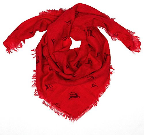 Enzianblau Trachten: Tuch Uni mit Hirschen, Trachtentuch für Damen und Herren, Oktoberfest Tuch, versch. Farben (rot)