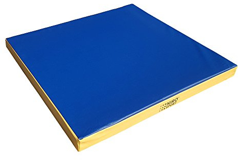 NiroSport Turnmatte Weichbodenmatte für Gymnastik & Yoga Sportmatte für Turnhallen Fitnessmatte aus abwaschbarem Kunstleder (100 x 100cm, Gelb/Blau)