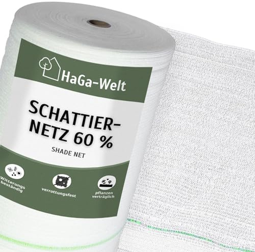 HaGa Schattiernetz 3m x 50m mit 60% Schattierwirkung in weiß – Hitzeschutz & Sonnenschutz für Pflanzen – Balkon Sichtschutz & Terrassen Sonnensegel – Wetterfest & Temperaturbeständig