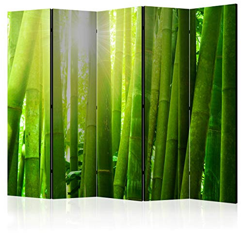 decomonkey Paravent Raumteiler Innen Natur 225x172 cm 5 Teilig Einseitig Room Divider Wall Raumteiler Stehend Trennwand Sichtschutz Spanische Wand Sichtschutzwand Wohnzimmer Holz Bambus Pflanzen
