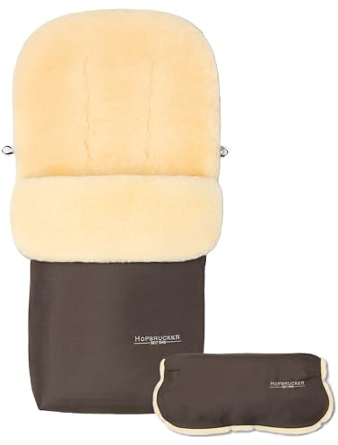 Hofbrucker Winter Lammfell Fußsack Putzi – Set mit Handwärmer – wind & wasserabweisend für Kinderwagen & Buggy, echtes Lammfell, warm & atmungsaktiv, Oberteil abnehmbar, Made in Germany (braun)