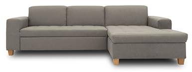 DOMO. collection Ecksofa Sugar, Steppung, hellgrau | Longchair rechts mit Steppung, klassische L-Form mit Holzfüßen, elegantes Sofa, 266 x 162 x 80 cm (BxTxH)