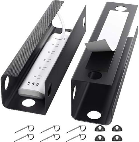 Yecaye 2 Pack Cable Management Under Desk, 31.5 in Under Desk Cable Management Tray,Cord Hider,Cord Organizer, No Screw Wire Management for Office and Home, Black