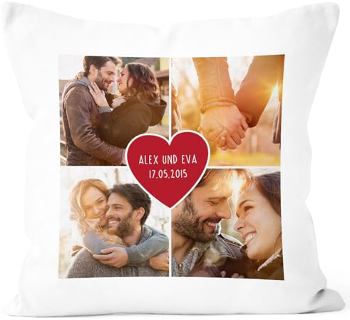 SpecialMe® Fotokissen Kissen-Bezug mit Foto-Collage Bedrucken Lassen Fotogeschenk Liebe Valentinstag Weiss 40cm x 40cm