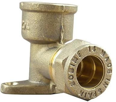 Arcanaute - Raccord laiton bicône - Coude bicone avec base de fixation 1/2 (15/21) Femelle - Cuivre Ø14 -