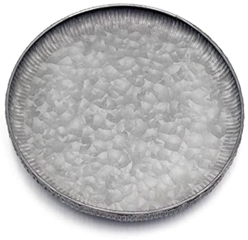 Funerom 25 cm Round Galvanized Metal Tray Decorative Tray Corrugated Edges