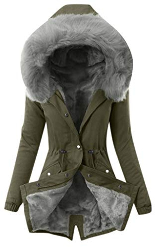 HHMY Vinterparkas fodrad dam – varmt teddyfoder quiltad kappa lång trenchcoat huva jacka ytterkläder tjock pälsfodrad kappa huva vinterjacka enfärgad med dragkedja, S – 3XL, Grön, M