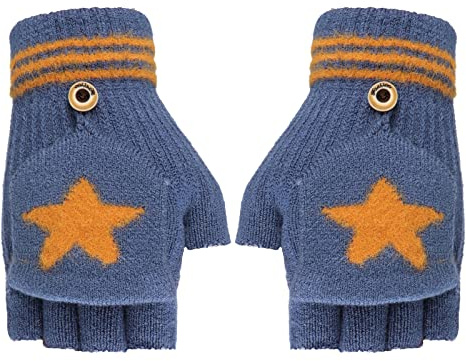 FakeFace Fäustlinge mit Knopf Klappe Fingerlose Halb Handschuhe für Kinder Winter Warm Strickhandschuhe Fingerhandschuh Winterhandschuhe 2-6 Jahre alt Jungen Mädchen
