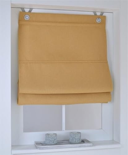 Raffrollo Thermo Ösenrollo Dimout Curry Blickdicht Verdunkelung Breite ca. 80 cm x Höhe ca. 130 cm