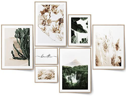 BLCKART Botanic Green Beige Poster Set – Pflanzen & Natur Wandbilder für Wohnzimmer & Schlafzimmer – Moderne Bilderwand in Grün Beige (4x A4 | 1x A5 | 2x 10x15 cm | ohne Rahmen)