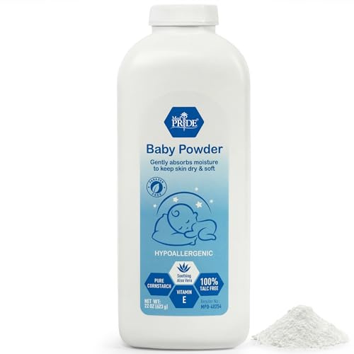 MED PRIDE Baby Powder Talc Free Cornstarch Formula with Aloe Vera and Vitamin E, Hypoallergenic Skin Care for Diaper Changes and Daily Use, 22 Ounce Bottle