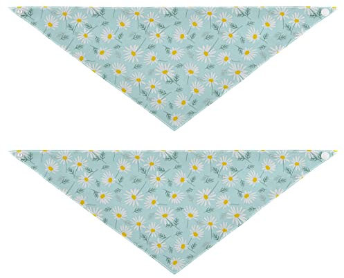 2 Stück Hundehalstücher Milchseide Haustier Bandana Schal Druckknopf Dreieck Lätzchen Halstuch Set für kleine bis große Welpen Hunde Katzen große botanische Blumen Gänseblümchen
