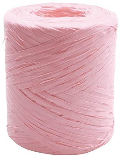 Rafia en un rollo de rafia sintética de 220 yardas, cinta de papel de rafia natural, artesanía para regalos, ramos de flores de Navidad, decoración, 200 m (rosa claro)