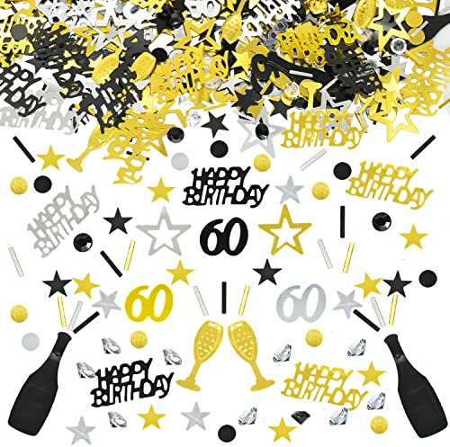Konfetti 60 Geburtstag Deko, 60 Tischdeko Geburtstagdeko Confetti,Streudeko 60. Deko, Tischdeko 60 Geburtstags, Konfettiis Streudeko Geburtstages Schwarz und Gold Konfetties 60 Frauen Männer