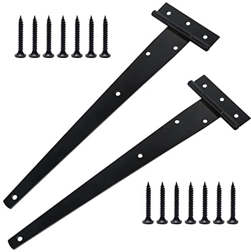Lot De 2 Charnières de Portes en T Lourde avec Vis de Montage, 300 mm, Charnières de Portes en T Galvanisées pour Portes de Grange Portail en Bois et Fenêtre