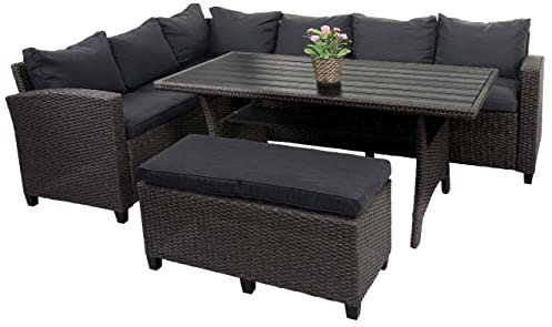 Mendler Poly Rattan Garnitur HWC-E96, Garten-/Lounge-Set Sitzgruppe, Spun Poly halbrundes Rattan - anthrazit, Kissen anthrazit