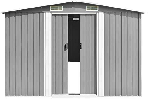 Keketa Abri de jardin en tôle abrite outils de jardin avec 2 portes coulissantes et 2 fenêtres 257 x 298 x 178 cm en métal gris