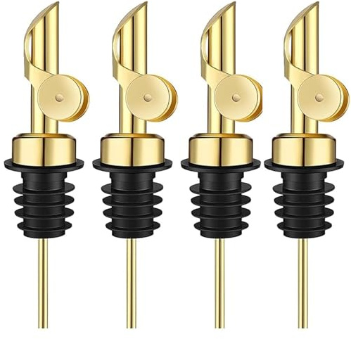 Pafusen 4 Pack Weighted Liquor Pour Spout, Auto Flip Olive Oil Dispenser Spout, Pour Spout for Liquor Bottles, Olive Oil Spout, Bottle Pourers for Alcohol Wine Syrup Home Bar Accessories Gold