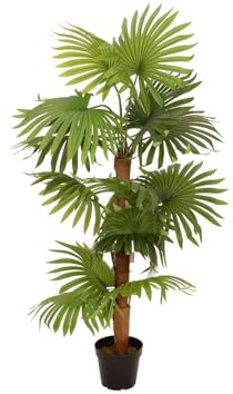 EUROPALMS Fächerpalme, Kunstpflanze, 130cm | Fächerpalme mit großen Kunststoffwedeln