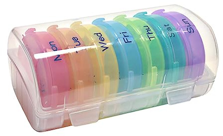 ISAKEN Tablettenbox 7 Tage 3 Fächer Morgens Mittags Abends, Pillendose Rund Feuchtigkeitsbeständiger Medikamentenbox Wochenbox Medikamentenbox Mit Großen Fächern für Vitamine und Medikamente