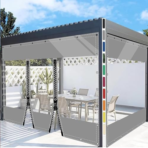 SDLLG Transparent Gazebo Tarpaulin Garden Tarpaulin with Eyelets PVC Windproof Curtain 0.5 mm Waterproof Tarpaulin Divider Curtain for Outdoor Garage Patios Garden Balcony 2 x 2.2 m (H x L) Grey with