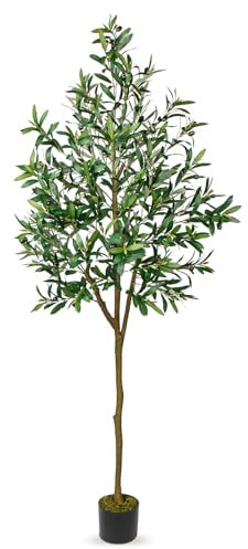 Oairse Artificial Olive Tree 6FT Tall Fake Olive Tree Outdoors Large Artificial Plant Indoor in Pot Tropical Silk Faux Plants for Modern Home Office Living Room Bedroom Balcony Floor Decor, 182cm