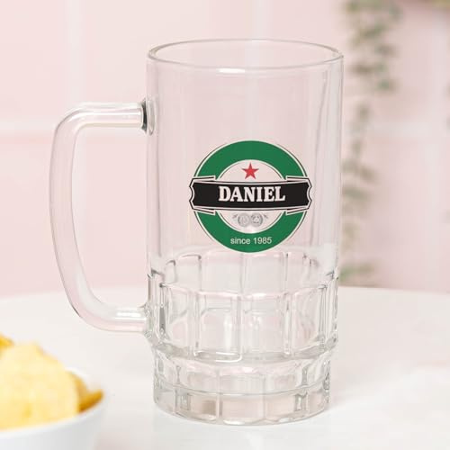 Wanapix | Bierglas Personalisiert mit Text | Bierkrüge aus Glas | 500 ml | Bierkrüge zum Verschenken | Grün