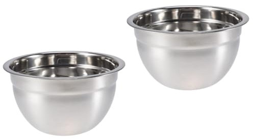 Ciieeo 2pcs Mixing Bowl Flat Base Stainless Steel Pan for Restaurant Home Cake Batter Salad Fruit Bowl