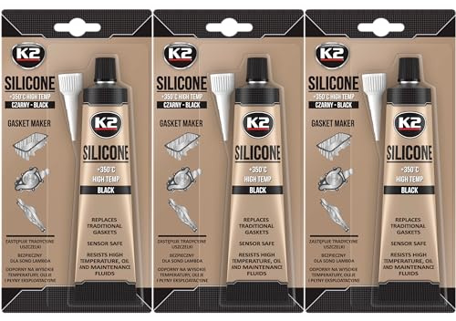 K2 Silicona de Juntas Motor Pack de 3 - Sellador de Silicona para Automoción - Alta Temperatura hasta 350° С - Color Negro - B210 Tubo 85g