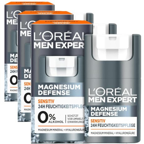 L'Oréal Men Expert Sensitiv Gesichtspflege für Männer, Beruhigende Feuchtigkeitscreme für empfindliche Haut, Gesichtscreme für Herren mit Magnesium und Hyaluronsäure, Magnesium Defense, 1 x 50 ml