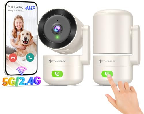SYMYNELEC 5GHz/2,4GHz Caméra de Surveillance Intérieure WiFi 2 Pièces, Caméra de Sécurité 360° avec Détection Humaine AI, Vision Nocturne, Audio Bidirectionnel pour Bébé/Animaux, Compatible avec Alexa