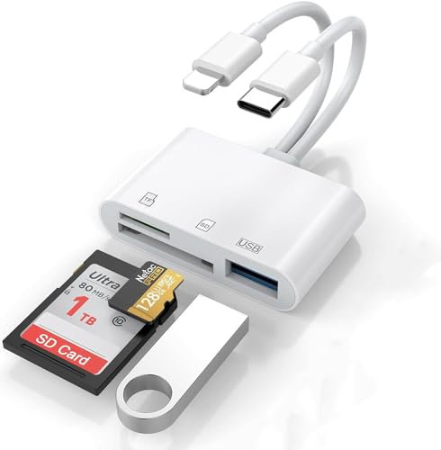 [Certificato Apple MFi] Lettore di schede SD e adattatore USB OTG per iPhone/iPad, adattatore Dual Lightning USB C maschio a SD/TF con slot per schede Micro SD/SD, supporta SD/Micro SD/SDHC/SDXC (3