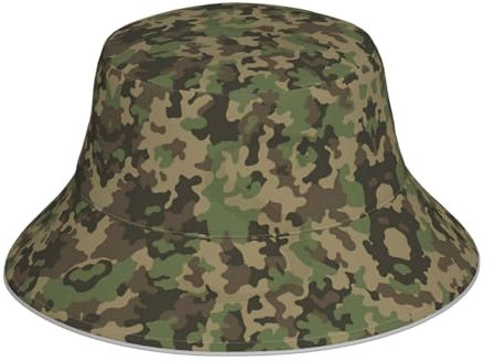 Oudrspo Grüner Camouflage-Anglerhut, reflektierende Streifen, Sonnenhut für den Außenbereich, Flache Kappe zum Angeln, Wandern, Strandsport