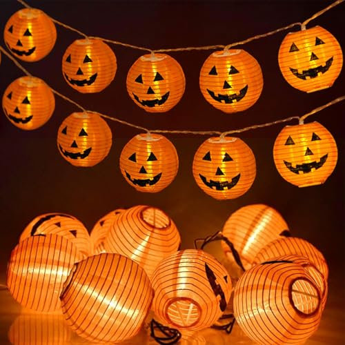 Halloween Lichterkette Kürbis,3 M 20 LED Orange Kürbis Lampion Lichterkette,Halloween Deko Lichterkette,Jack-O-Lantern Lichter,Halloween Kürbis Lichterketten Batterie Außen,Halloween Deko Garten