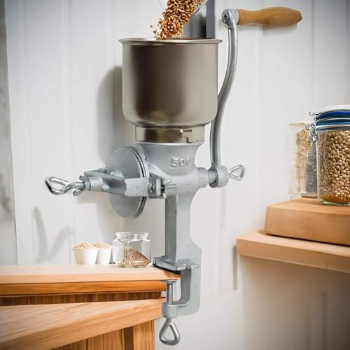 Mulino manuale per cereali, in ghisa, con morsetto da tavolo in ghisa, macinazione regolabile, grossolanità, perfetto per noci, caffè, cereali, semi, mais